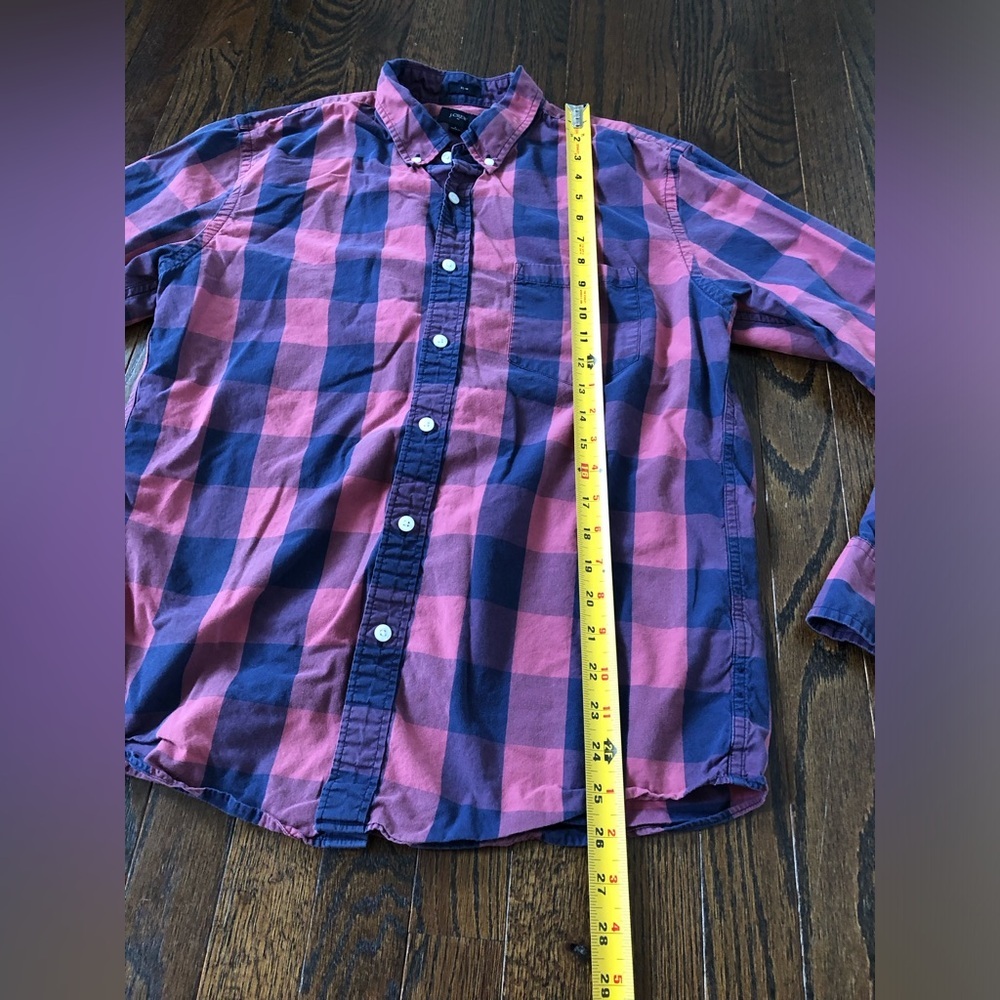 J. Crew Men’s L Pink/Red/Blue Long-Sleeved Plaid Slim Fit Button-Down Shirt - Picture 5 of 9